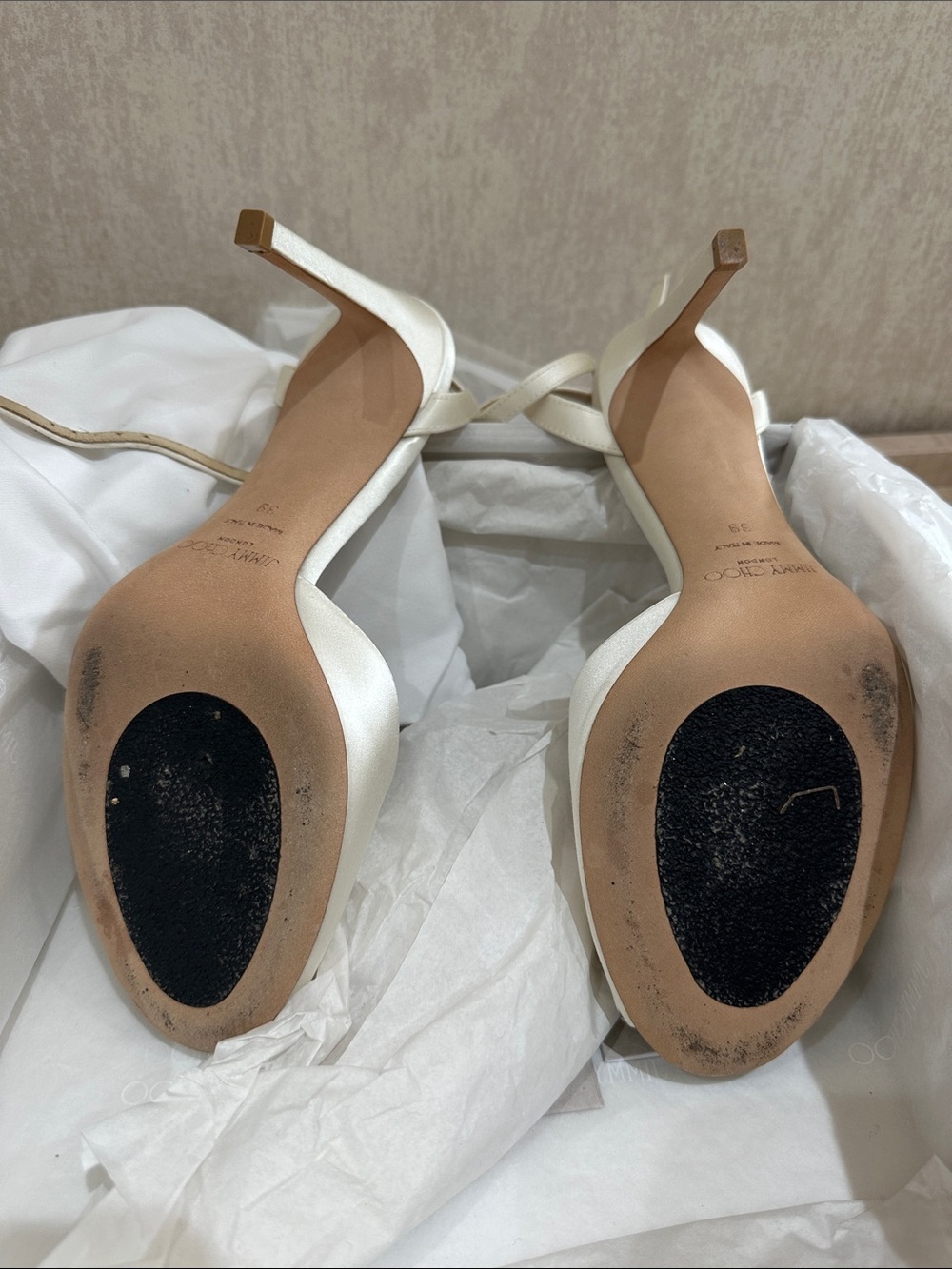Jimmy Choo Ivory Crystal Satin Pointed-Toe Heels - Picture 5 of 12